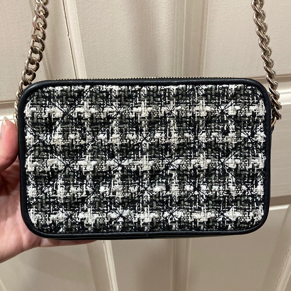Kate Spade Black Natalia Double Zip Tweed Crossbody Purse Bag - Picture 13 of 16